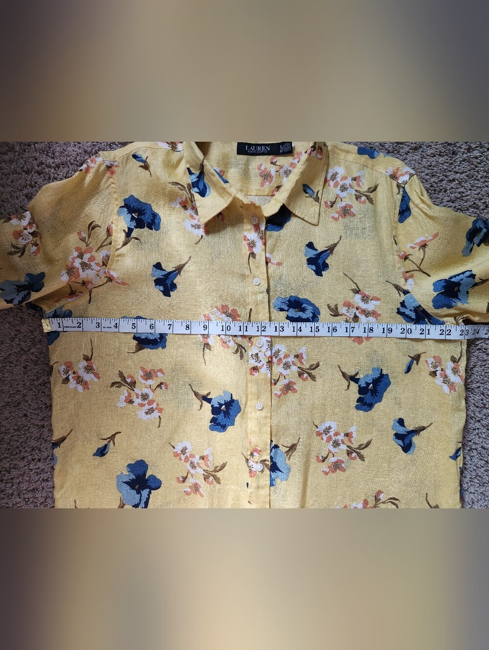 Lauren Ralph Lauren Relaxed Fit Yellow Floral Linen Shirt Women's Size XL - Picture 9 of 10